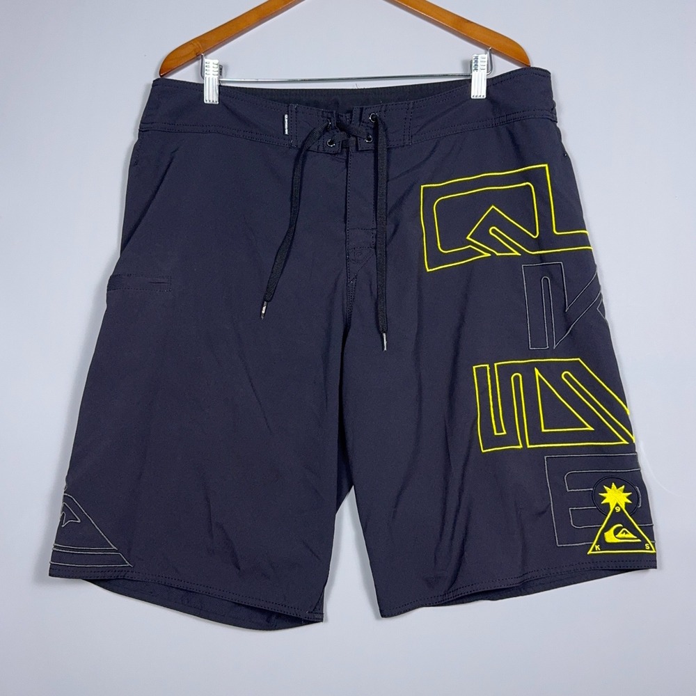 Quiksilver Board Shorts Mens‎ Size 38 Kelly Slater Cypher Black Yellow Surf Y2K
